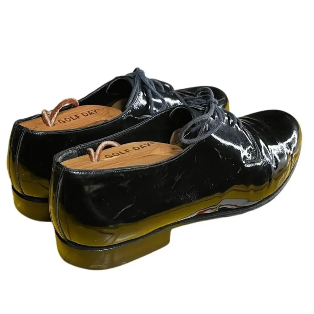 Bally Switzerland Bice Black Patent Leather Tuxedo Dress Shoes Mens Size 8 M VTG